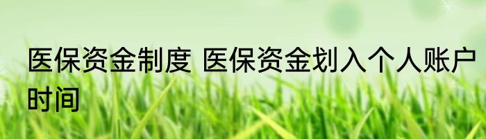 医保资金制度 医保资金划入个人账户时间 