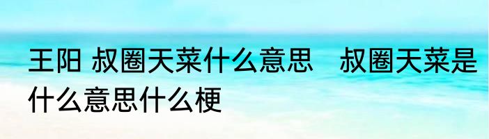 王阳 叔圈天菜什么意思   叔圈天菜是什么意思什么梗
