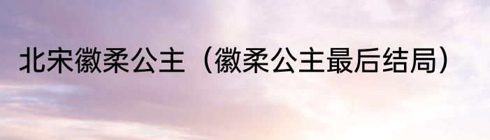北宋徽柔公主（徽柔公主最后结局）