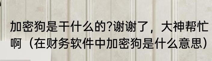 加密狗是干什么的?谢谢了，大神帮忙啊（在财务软件中加密狗是什么意思）