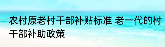 农村原老村干部补贴标准 老一代的村干部补助政策