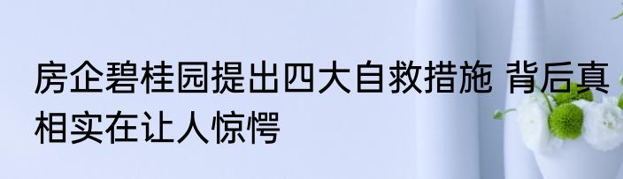 房企碧桂园提出四大自救措施 背后真相实在让人惊愕