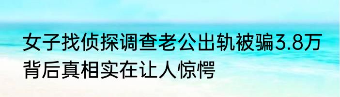 女子找侦探调查老公出轨被骗3.8万 背后真相实在让人惊愕