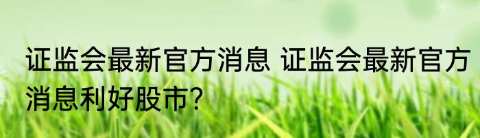证监会最新官方消息 证监会最新官方消息利好股市？
