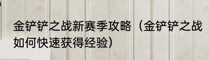 金铲铲之战新赛季攻略（金铲铲之战如何快速获得经验）