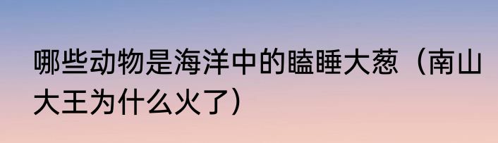 哪些动物是海洋中的瞌睡大葱（南山大王为什么火了）
