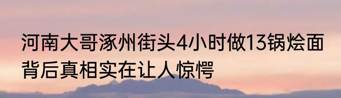 河南大哥涿州街头4小时做13锅烩面 背后真相实在让人惊愕