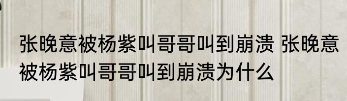 张晚意被杨紫叫哥哥叫到崩溃 	张晚意被杨紫叫哥哥叫到崩溃为什么