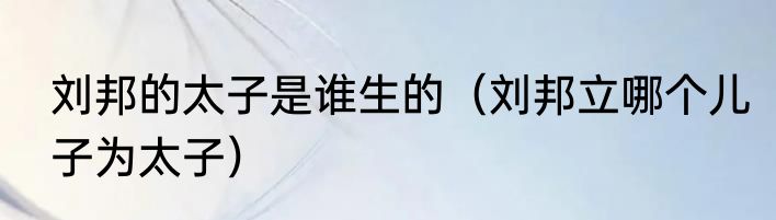 刘邦的太子是谁生的（刘邦立哪个儿子为太子）