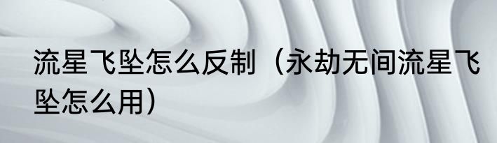 流星飞坠怎么反制（永劫无间流星飞坠怎么用）