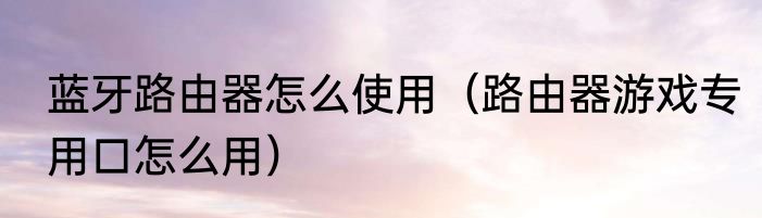 蓝牙路由器怎么使用（路由器游戏专用口怎么用）