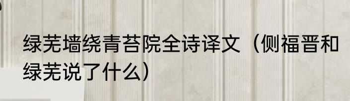 绿芜墙绕青苔院全诗译文（侧福晋和绿芜说了什么）