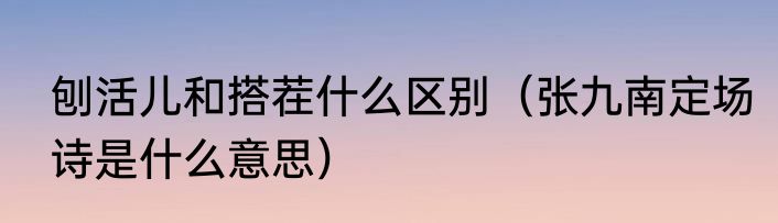 刨活儿和搭茬什么区别（张九南定场诗是什么意思）