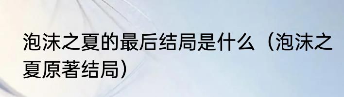 泡沫之夏的最后结局是什么（泡沫之夏原著结局）