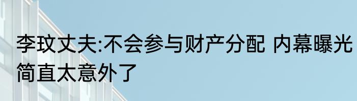 李玟丈夫:不会参与财产分配 内幕曝光简直太意外了