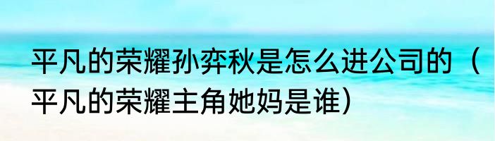 平凡的荣耀孙弈秋是怎么进公司的（平凡的荣耀主角她妈是谁）
