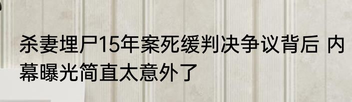 杀妻埋尸15年案死缓判决争议背后 内幕曝光简直太意外了