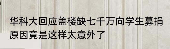 华科大回应盖楼缺七千万向学生募捐 原因竟是这样太意外了