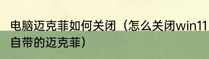 电脑迈克菲如何关闭（怎么关闭win11自带的迈克菲）