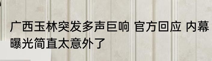 广西玉林突发多声巨响 官方回应 内幕曝光简直太意外了