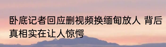 卧底记者回应删视频换缅甸放人 背后真相实在让人惊愕