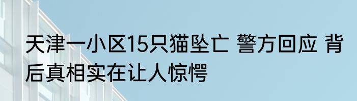 天津一小区15只猫坠亡 警方回应 背后真相实在让人惊愕