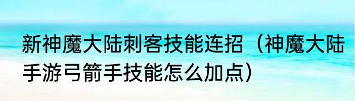新神魔大陆刺客技能连招（神魔大陆手游弓箭手技能怎么加点）
