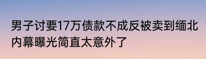 男子讨要17万债款不成反被卖到缅北 内幕曝光简直太意外了
