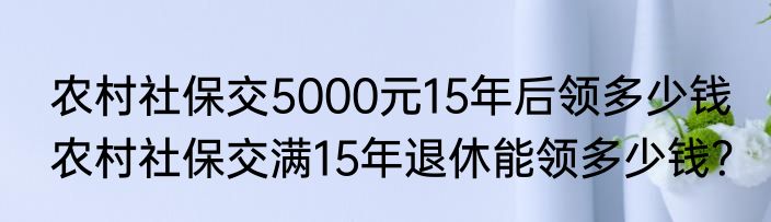 农村社保交5000元15年后领多少钱 农村社保交满15年退休能领多少钱？