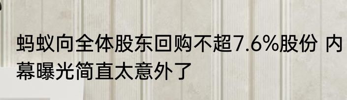 蚂蚁向全体股东回购不超7.6%股份 内幕曝光简直太意外了