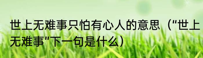 世上无难事只怕有心人的意思（“世上无难事”下一句是什么）