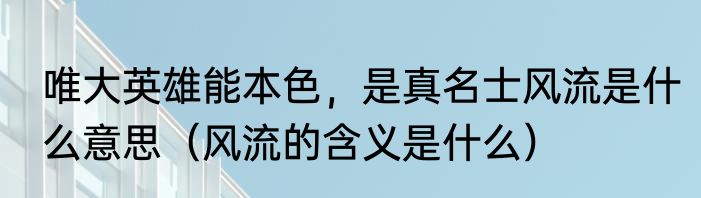 唯大英雄能本色，是真名士风流是什么意思（风流的含义是什么）