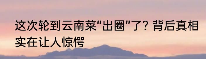 这次轮到云南菜“出圈”了? 背后真相实在让人惊愕