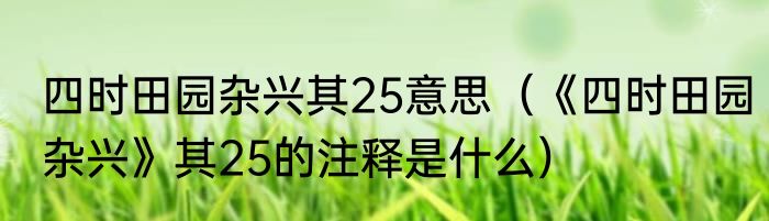 四时田园杂兴其25意思（《四时田园杂兴》其25的注释是什么）