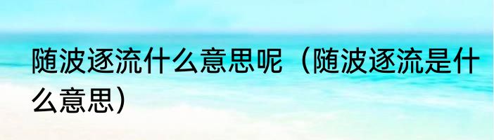 随波逐流什么意思呢（随波逐流是什么意思）