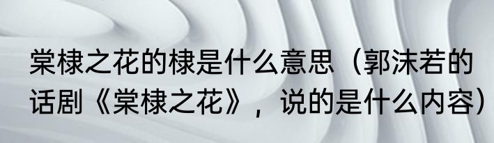 棠棣之花的棣是什么意思（郭沫若的话剧《棠棣之花》，说的是什么内容）