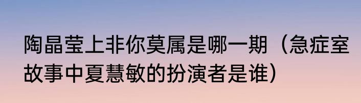 陶晶莹上非你莫属是哪一期（急症室故事中夏慧敏的扮演者是谁）
