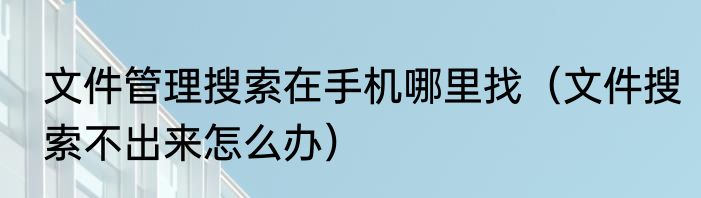 文件管理搜索在手机哪里找（文件搜索不出来怎么办）