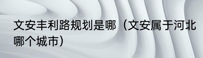 文安丰利路规划是哪（文安属于河北哪个城市）