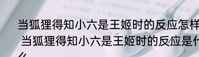 当狐狸得知小六是王姬时的反应怎样  当狐狸得知小六是王姬时的反应是什么