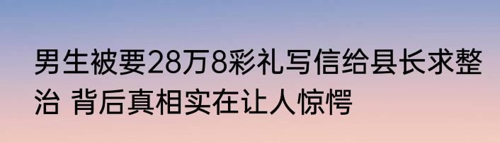 男生被要28万8彩礼写信给县长求整治 背后真相实在让人惊愕
