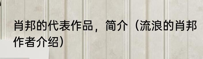 肖邦的代表作品，简介（流浪的肖邦作者介绍）