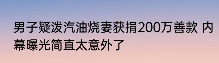 男子疑泼汽油烧妻获捐200万善款 内幕曝光简直太意外了