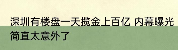 深圳有楼盘一天揽金上百亿 内幕曝光简直太意外了