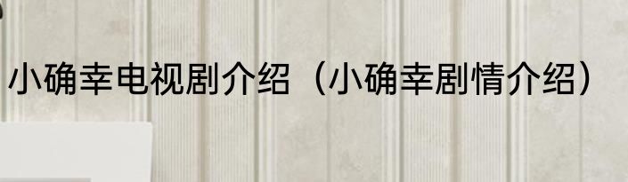 小确幸电视剧介绍（小确幸剧情介绍）