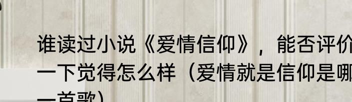 谁读过小说《爱情信仰》，能否评价一下觉得怎么样（爱情就是信仰是哪一首歌）