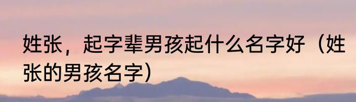 姓张，起字辈男孩起什么名字好（姓张的男孩名字）