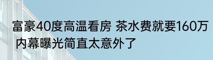 富豪40度高温看房 茶水费就要160万 内幕曝光简直太意外了