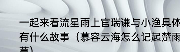 一起来看流星雨上官瑞谦与小渔具体有什么故事（慕容云海怎么记起楚雨荨）