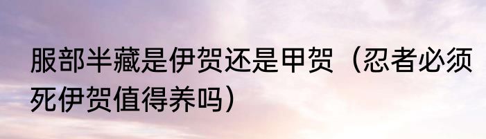 服部半藏是伊贺还是甲贺（忍者必须死伊贺值得养吗）